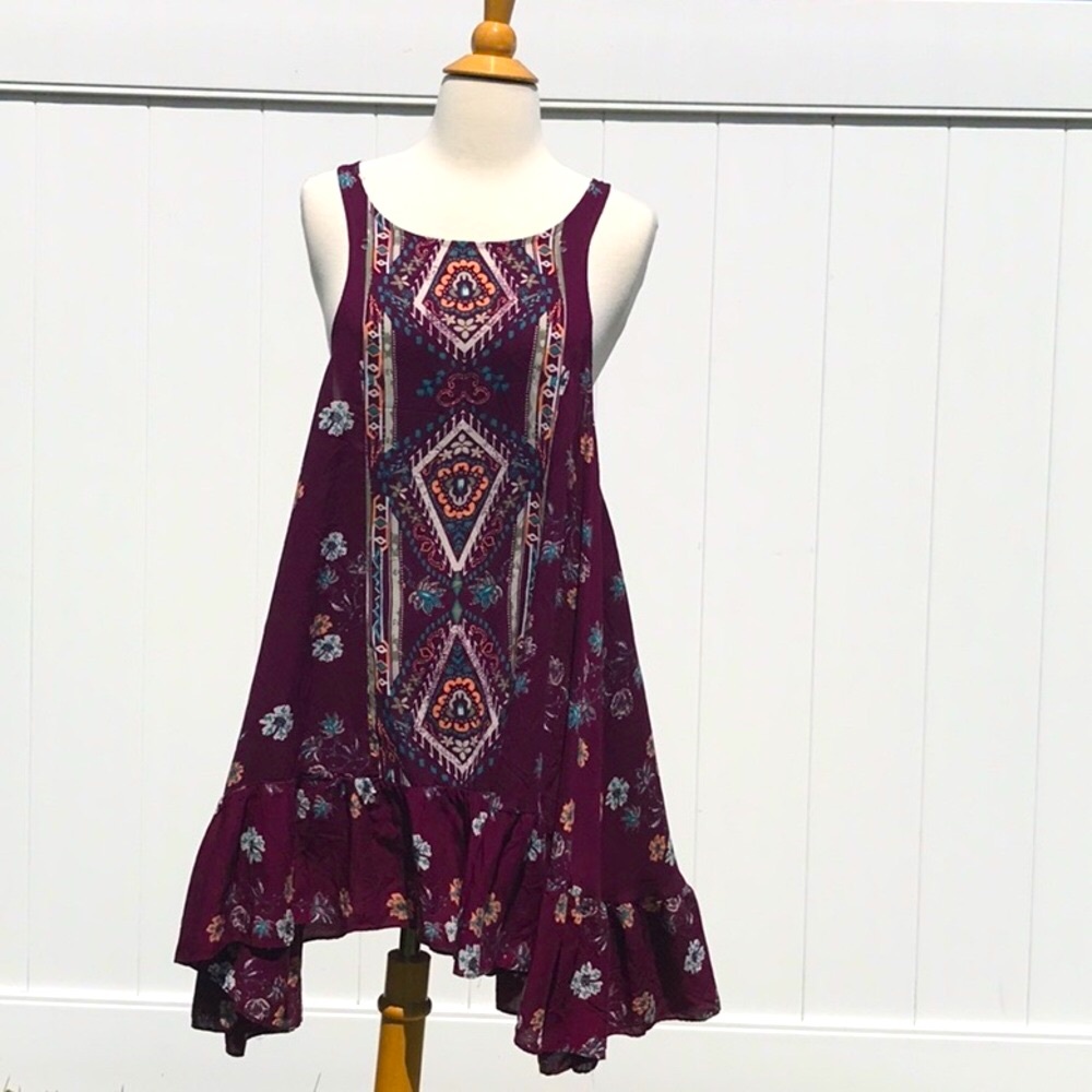 Intimately by Free People Deep Burgundy Floral Halter Style MIDI Dress Size XS